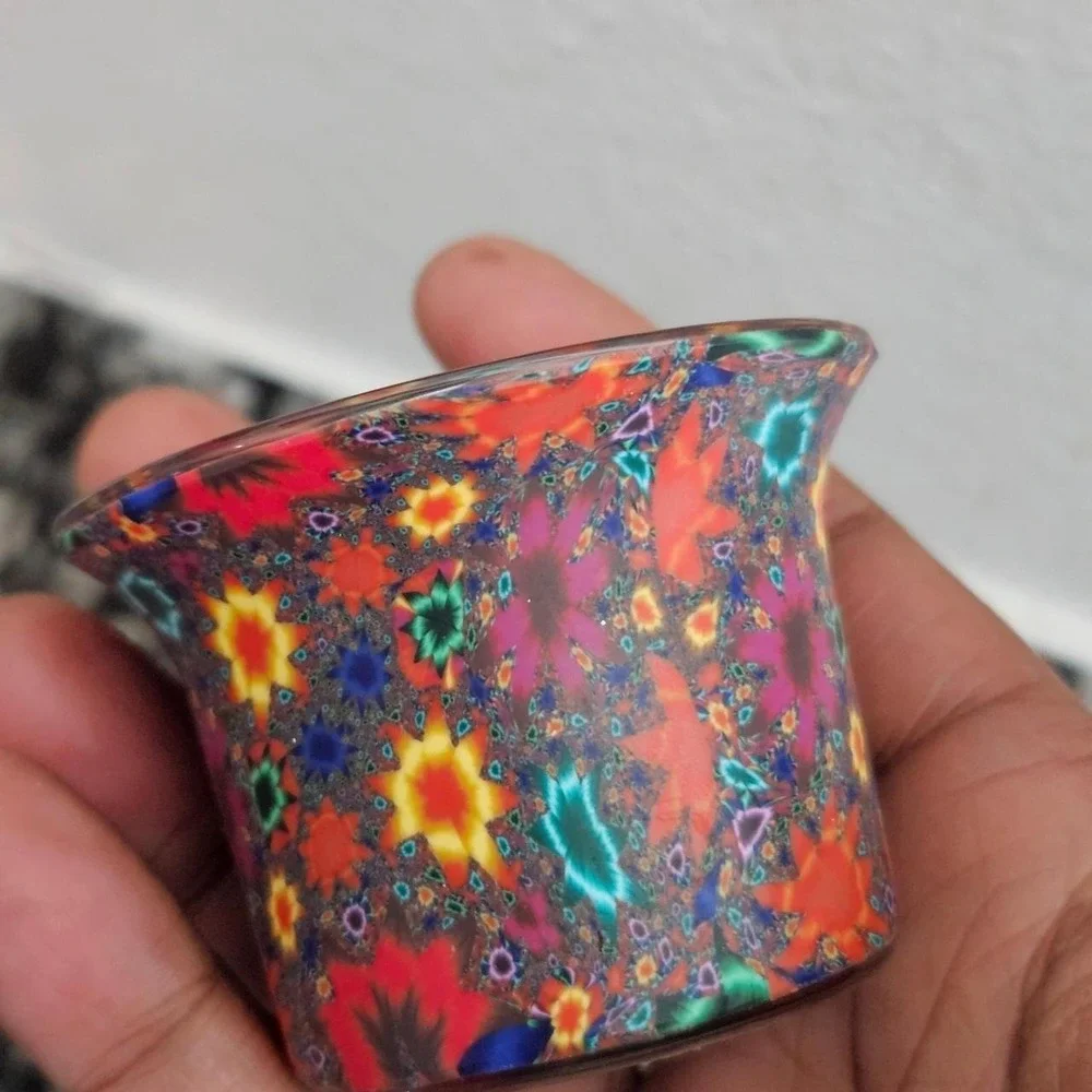 Glass tealight votive holder artful‎ colorful floral modeling clay cozy decor